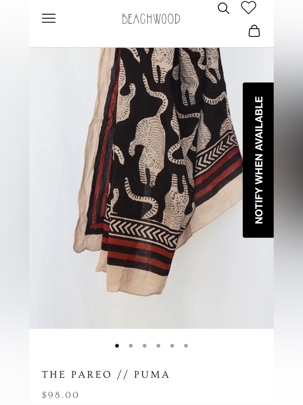 Beachwood The Pareo Puma / Tiger print sarong